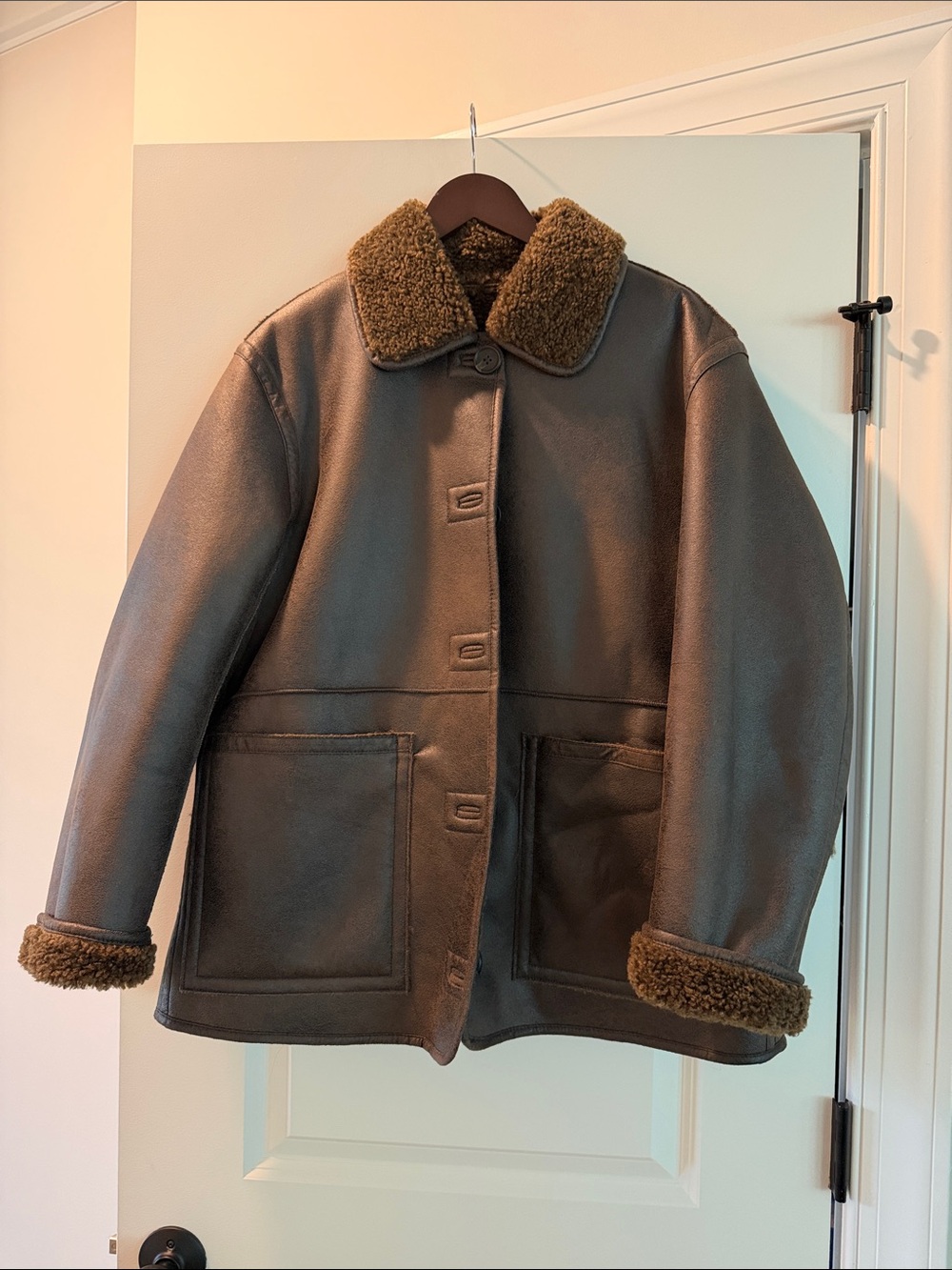 Zara Brown Faux Shearling-Lined Teddy Jacket
